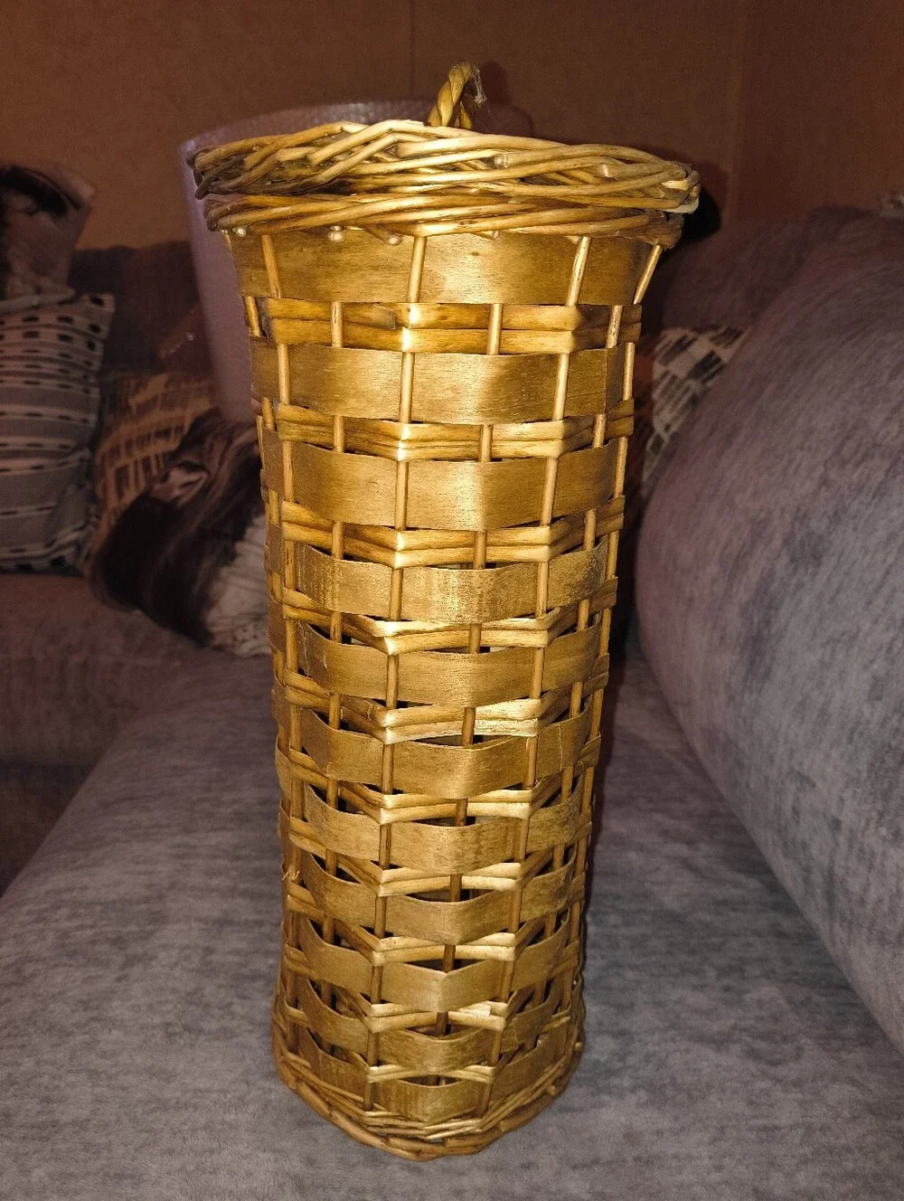 Handwoven Golden Wicker Floor Toilet Paper Holder - Classic Home Accents